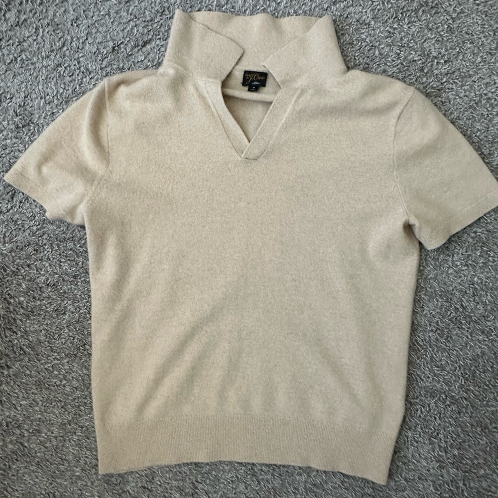 J.Crew Beige Short-Sleeve Cashmere Sweater Polo